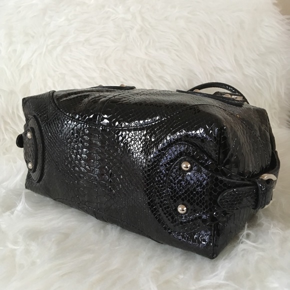 New Stuart Weitzman Snake Patent Leather Black Bag - Picture 6 of 7
